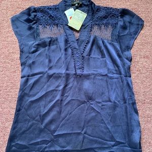 Beautiful Navy blue lace accent blouse
